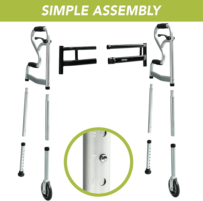 Darza R-Style Narrow Walkers with Storage Bag - Width Height Adjustable Walker, Lightweight Folding Walkers for Seniors Handicapped & Disabled, Up to 350 lbs
