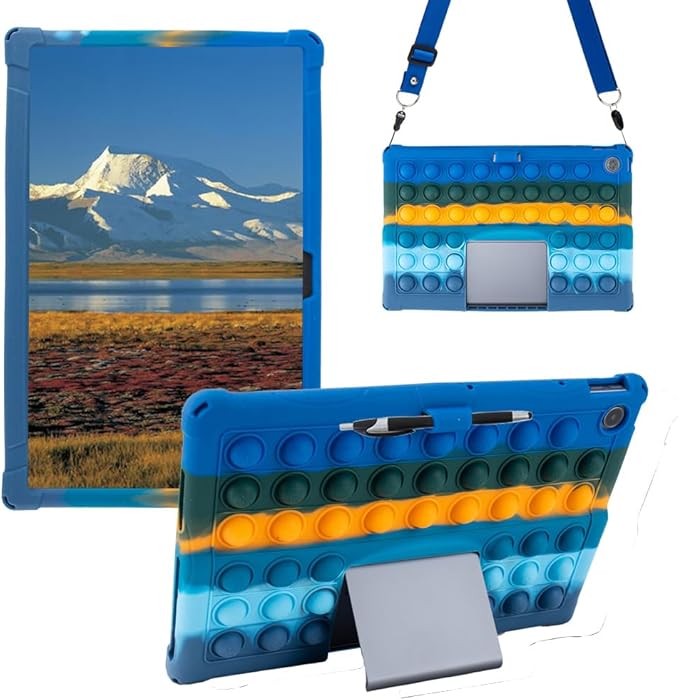 Silicone Tablet Case with Shoulder Strap Built in Pen Holder and Stylus Pen Lightweight Soft Cute Cover Compatible with Lenovo Tab Plus 11.5 Deepblue