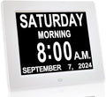 2026 Digital Calendar Alarm Day Clock with 8" Large Screen Display, AM PM, Multiple Alarms, for Impaired Vision People, the Aged Seniors, the Dementia, for Desk, Wall Mounted, White
