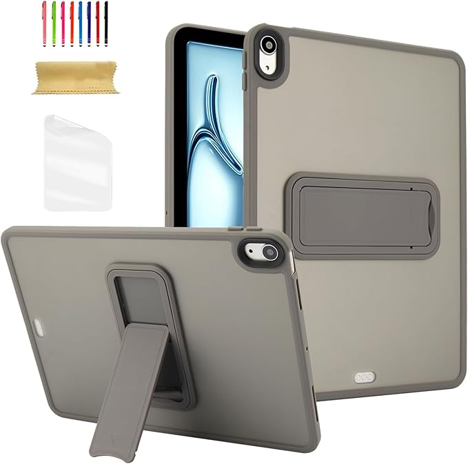 Dteck for iPad Pro 13-inch (M4/M5) 2024/2025 Release Clear Case with Foldable Kickstand, Screen Protector Film, Stylus, Slim Fit Lightweight Protective Thin Transparent Tablet Back Cover Shell, Gray
