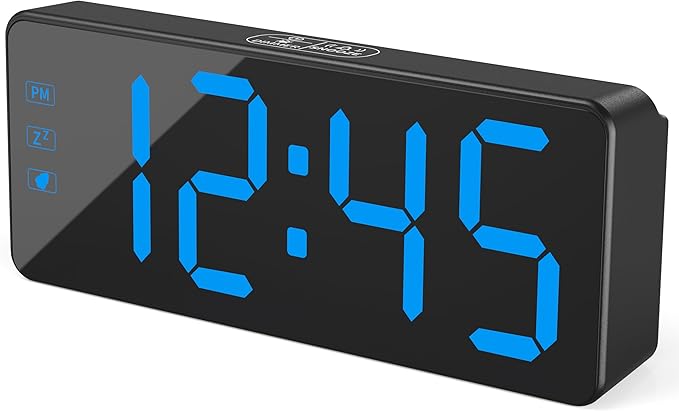 KWANWA Digital Alarm Clock with 3-Level Dimmer & Battery Backup | 2.4" Jumbo LED Display, Auto Night Mode, 7-Min Snooze, Dual Power (UL Adapter + 59in Cord) | Compact for Bedroom, Travel, Office