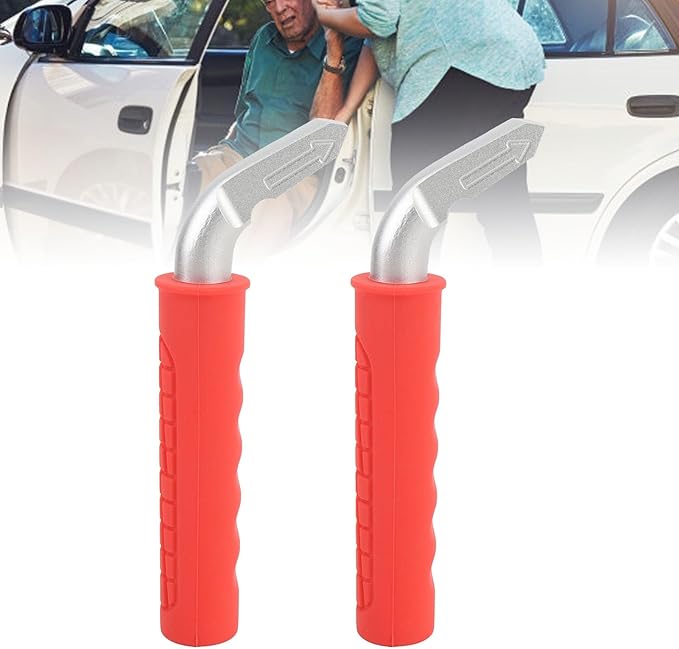 2PCS Car Door Assist Handles, Non Slip Silicone Grip Automotive Grab Support Bar, Ergonomic Portable Handle for Seniors and Mobility Assistance with Aluminum Alloy Frame for Most (Red)