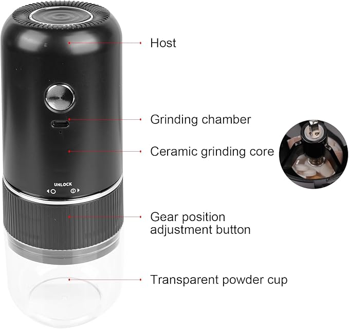 Electric Pill Crusher Cordless Ceramic Grinder Adjustable Coarse to Fine Grind