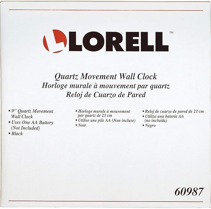 Lorell Wall Clock with Arabic Numerals, 9-Inch, White Dial/Black Frame