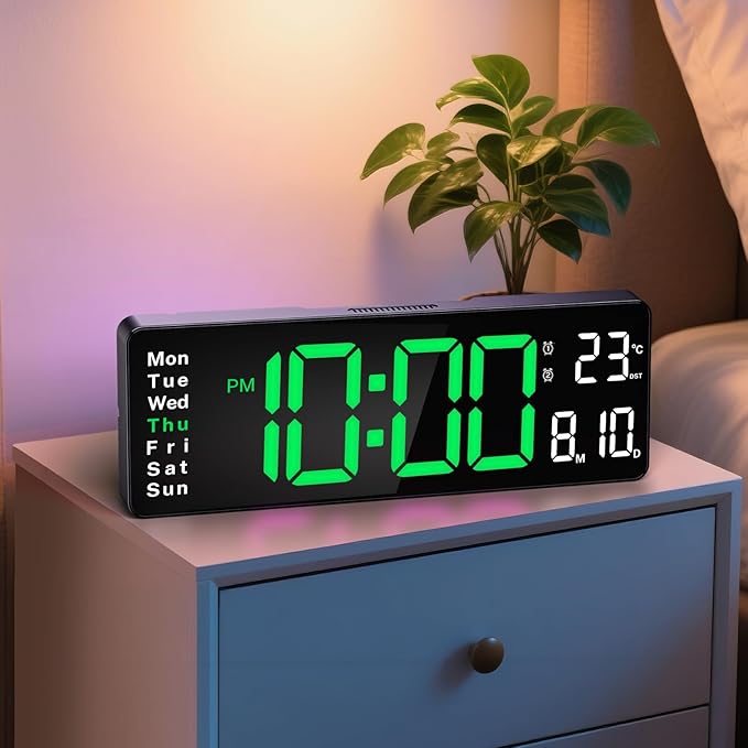 Digital Clock Large Display, 16" Large Digital Wall Clock for Classroom, Led Big Wall Clocks with Remote Control,Date,Week,Alarm,Temp,Night Light for Bedroom,Living Room,Gym,Office