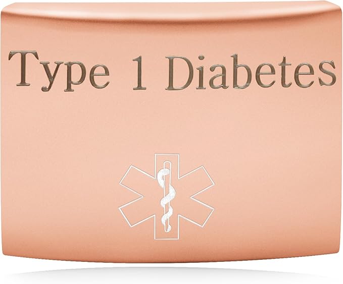 22 * 28mm Rose Gold Stainless Steel Type 1 Diabetes Medical Alert Tag | ID Tag for Watch Band Health Jewelry for Wife Husband YA4313