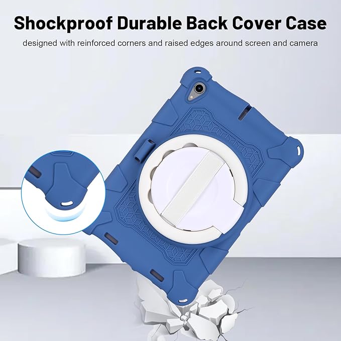 Dteck for iPad mini A17 Pro/iPad mini 6th Gen Back Cover 8.3" 2024/2021 Release, Durable Lightweight Silicone Case with Rotate Kickstand/Handle, Shoulder Strap/Screen Protector Included, Dark Blue