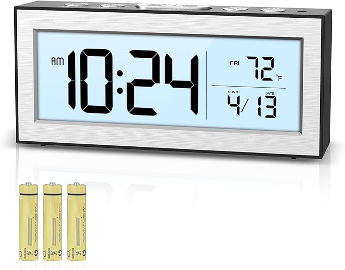 Battery Powered Alarm Clocks, Travel Alarm Clock with LCD Display, 12/24H, 5-Min Snooze, Bedside Clock with Auto Dimming Function and Working Mode, Suitable for Bedroom, Office, Travel