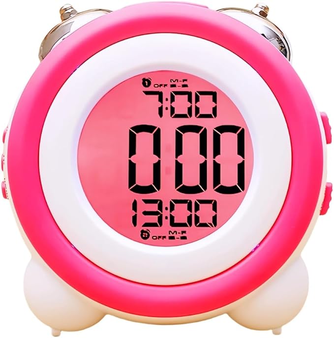 Super Loud Alarm Clock, Twin Bell Battery Operated with Snooze Function, Silent Mode, Backlight Display, Date and Week Calendar, Retro Ringing Design, Suitable for Home Office (Red)