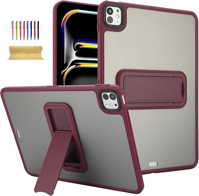 Dteck for iPad Pro 11-inch (M4/M5) 2024/2025 Release Thin Clear Case with Foldable Kickstand, Slim Fit and Lightweight, Scratch Resistant Protective Simple Transparent Tablet Back Cover Shell, Red