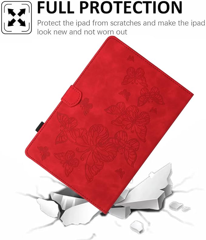 Dteck for Galaxy Tab S6 Lite (10.4") Tablet Case 2024/2022/2020 (SM-P620/P610), PU Leather Slim Folio Case with Auto Sleep Wake/Adjustable Stand, Lightweight Cute Butterfly Cover with Stylus (Red)