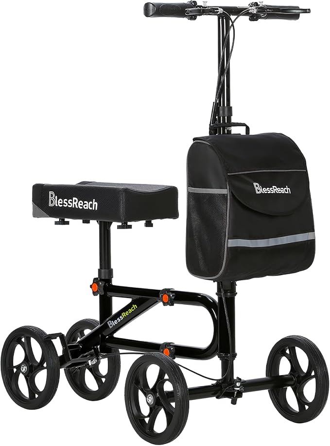 Economy Knee Scooter Steerable Knee Walker for Foot Injuries Compact Crutch Alternative with Dual Braking System (Black)