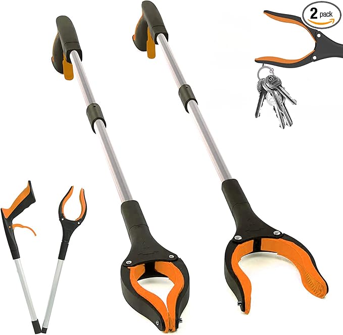 2 Pack Grabber Reacher Tool, 32" Reaching Assist Tool, Foldable Claw Pick Up Stick, Trash Litter Picker, Hand Grabbers, Long Arm Extender(Orange)