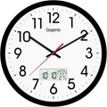 12 Inch Digital Wall Clock with Lighted LCD Display Temp, Week, Switchable Time and Perpetual Calendar, DST Function, Silent Battery Operated Analog Black Clock for Bedroom Office Classroom