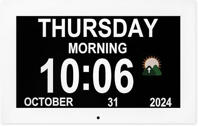 Digital Alarm Clock, Multiple Alarm Functions, Clock with Date and Day, Digital Alarm and Electronic Calendar for Seniors (White, 7 inch) (10-inch White)