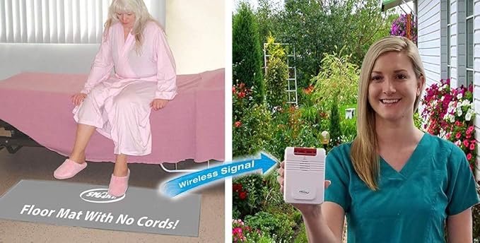 Smart Caregiver Cordless Monitor with Cordless Floor Mat 24x36 Inch Gray for Seniors