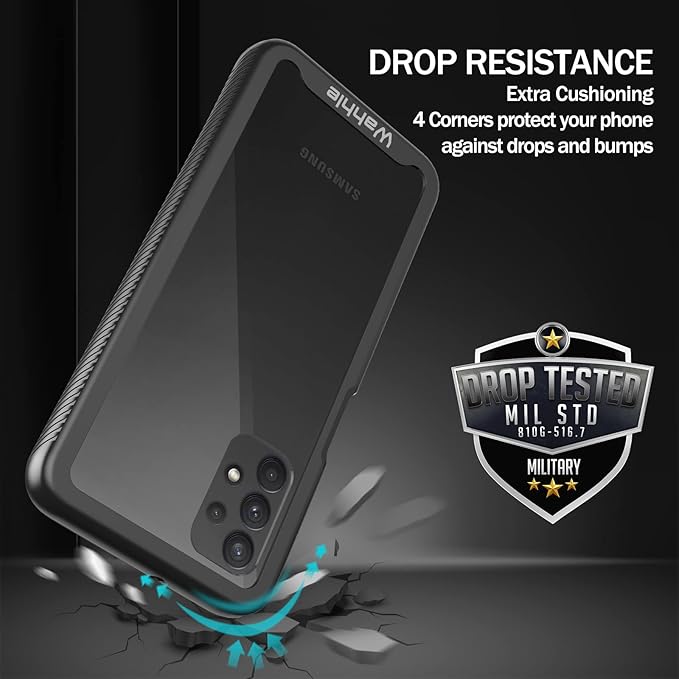 wahhle Compatible with Samsung Galaxy A32 5G Case, Built in Screen Protector Full Body Shockproof Slim Fit Bumper Protective Phone Cover for Samsung A32 5G Men Women-Black/Clear