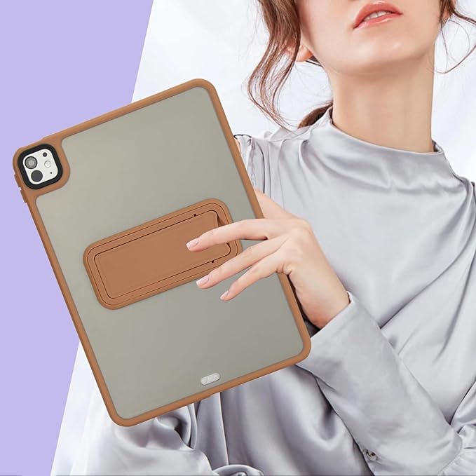 Dteck for iPad Pro 13-inch (M4/M5) 2024/2025 Release Clear Case with Foldable Kickstand, Screen Protector Film, Stylus, Slim Fit Lightweight Protective Thin Transparent Tablet Back Cover Shell, Brown