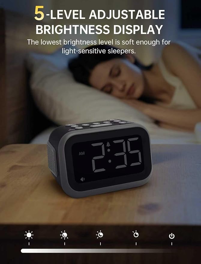 Acedeck Super Loud Alarm Clock: 115dB Dual Alarms and 6 Alarm Sounds for Heavy Sleepers - Adult Shift Workers in Bedroom or Daily Wake-Up Use - Gray