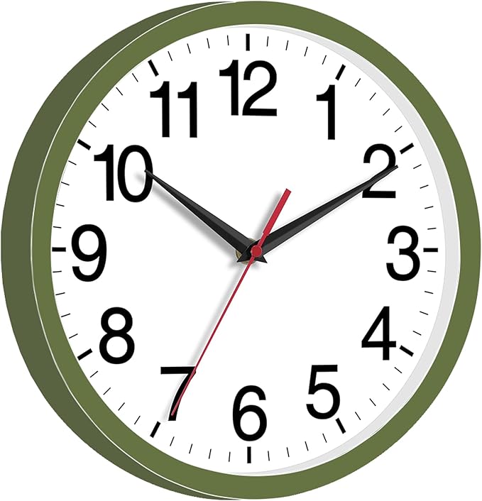 Rohioue Wall Clock Modern 8 Inch Battery Operated Silent Non Ticking Small Analog Clock Decorative for Bedroom Kitchen Bathroom Office Home (Olive Green)