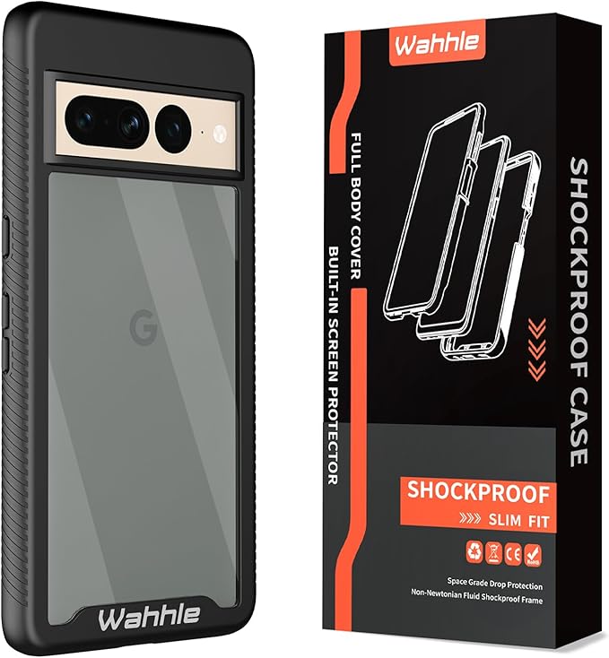 wahhle Compatible with Google Pixel 7 Pro Case, Built in Screen Protector Full Body Shockproof Slim Fit Bumper Protective Phone Cover Men Women-Black/Clear