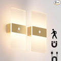 2 Pack Motion Sensor Gold Wall Lights, Morden Cordless Battery Operated LED Wall Lantern, Warm Light Wireless Decorative Gold Wall Sconces for Bedroom Living Room Hallway Garden Garage
