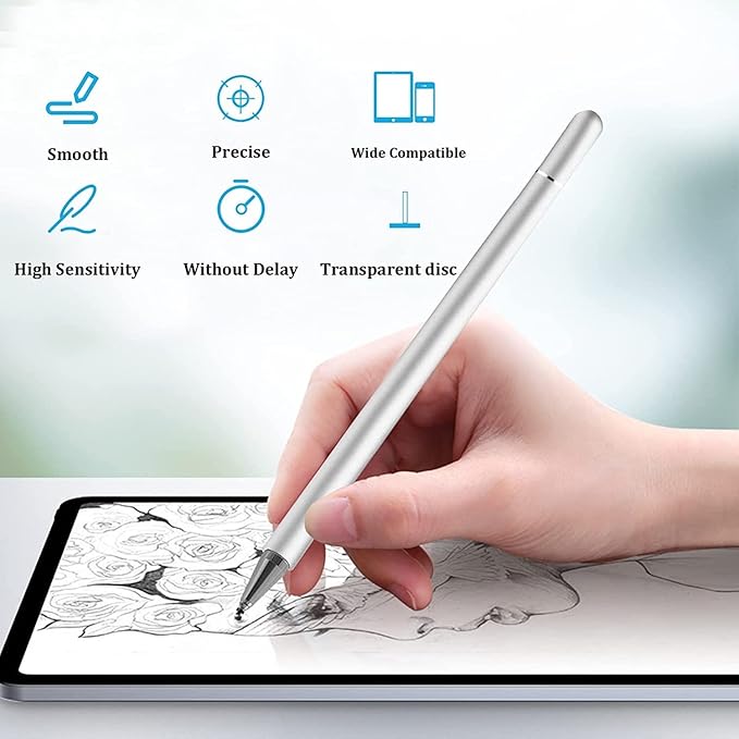 Stylus Compatible with Samsung Galaxy A25 5G/A15 5G Phones - Touch Screen Pen Fiber Tip Aluminum Lightweight Silver Color
