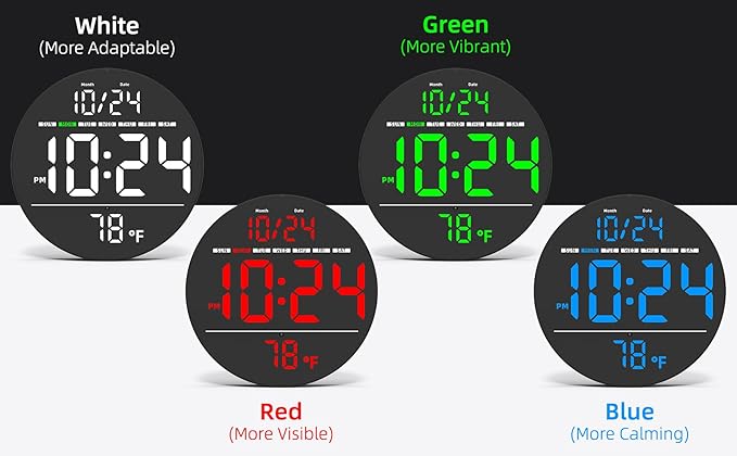 Digital Wall Clock with Large LED Display, Date, Temperature, Auto-Brightness | Small [PLUG-IN] Clock | Modern Electric Wall Clock for Bedroom, Classroom, Living Room, Home, Office, Farmhouse – Red