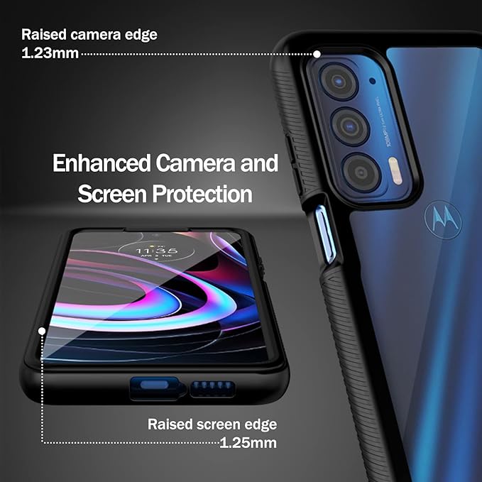 wahhle Compatible with Motorola Edge 5G UW Case, Built in Screen Protector Full Body Shockproof Slim Fit Bumper Protective Phone Cover for Edge 2021-Black/Clear