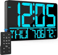 PERSUPER 13" Digital Wall Clock Large Display with Remote, 25 Ringtones, Temperature, Calendar, 0-100% Auto or Custom Brightness, 12/24H, DST, Timer, for Living Room, Kitchen, Bedroom, Elderly（Blue）