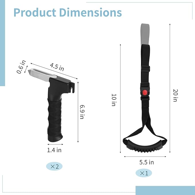 3 PCS Car Door Assist Handle and Strap Set, 4 in 1 Vehicle Support Handle with Seat Belt Cutter and Window Breaker, Portable Car Entry Aid for Elderly Seniors Pregnant Handicapped