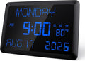 Raynic Digital Clock, 11.5" Large Display Calendar Clock with Day and Date, Indoor Temperature, Adjustable Brightness, Snooze,12/24H, DST for Home, Office, Elderly