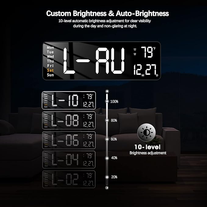 JoFomp Modern 16" Large Digital Wall Clock with Remote Control, LED Display, Auto-Dimming, Countdown, Temperature, Calendar - 12/24Hr Format - Silent Wall Clock for Home, Office, or Gym Use (White)