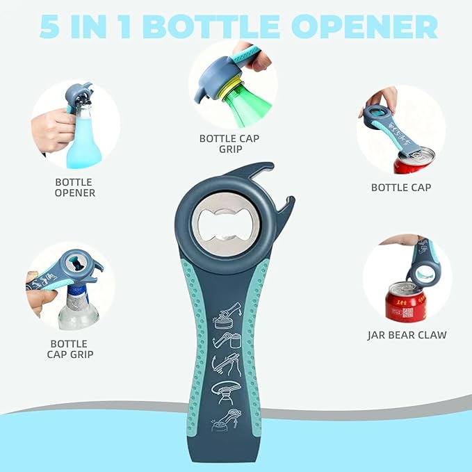 2 Pack Jar Opener for Weak Hands, 4 in 1 Adaptive Jar Lid Opener,5 in 1 Multi Function Bottle Opener Lid Opener For Arthritic Hands with Non Slip Rubber Jar opener Gripper Pad