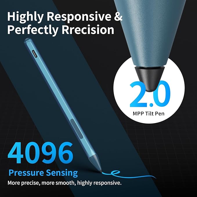 Stylus Pen for ASUS Transformer/Mini/ASUS Zenbook Flip/Pro/ASUS Vivobook Flip/Pro/Duo/ASUS Notebook, Rechargeable MPP 2.0 Tilt Active Pen with 4096 Pressure Sensitivity, Tpye-c Charge, Blue