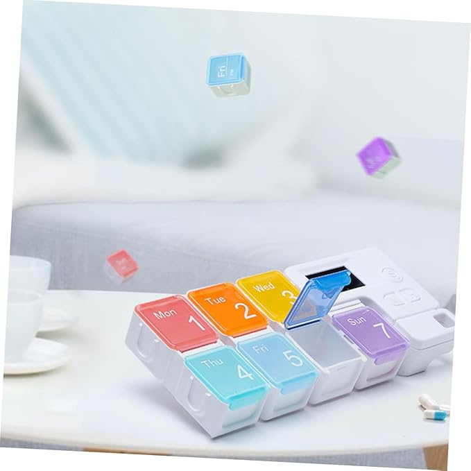 Weekly Pill Organizer Alarm Portable Medicine Case Compartments for Easy Dispensing Food-Grade Material Compact Design for Travel and Daily Use
