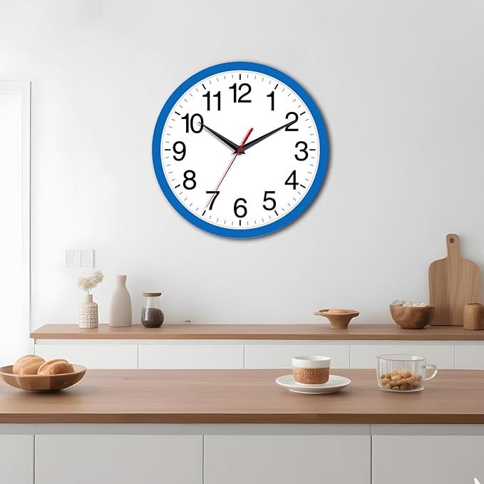 Rohioue Wall Clock Modern 8 Inch Battery Operated Silent Non Ticking Small Analog Clock Decorative for Bedroom Kitchen Bathroom Office Home (Blue)