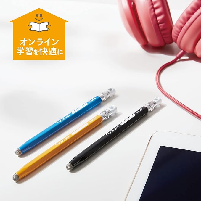 Elecom P-TPENSEBU Stylus Pen, Hexagonal Pencil Type, For Kids, With Strap Hole, Conductive Fiber Type, Compatible with Smartphones and Tablets, Replaceable Nibs, Blue