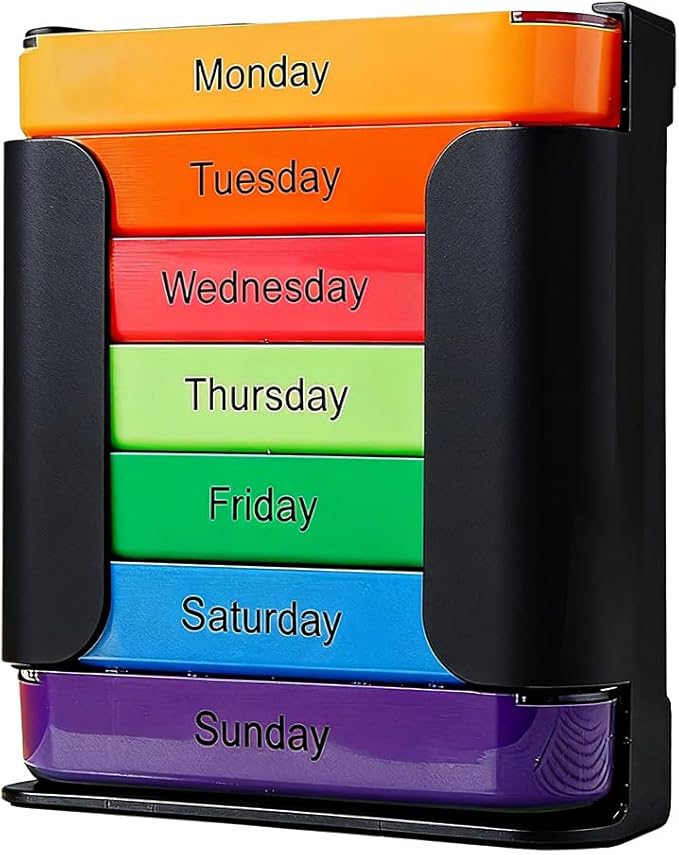 7-Day Medication Organizer - for Effortless Health Management: Stackable Weekly Pill Organizer with 7(Days)×4(Morning/Noon/Evening/Night) Compartments | Travel-Friendly Home Supply (Balck)