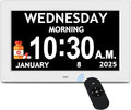 10.1'' Digital Clock With Date And Time, Dementia Clock, Large Display Alarm Clock For Seniors, 10Reminders, 6Alarms, Auto-Dimming, Auto DST, Remote Control, Gifts For People With Dementia, White