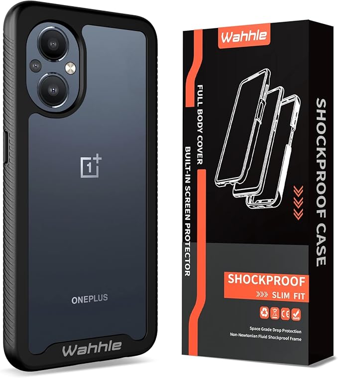 wahhle Oneplus Nord N20 5G Case, Built in Screen Protector Full Body Shockproof Slim Fit Bumper Protective Phone Cover for 1+ Nord N20 5G Men Women-Black/Clear