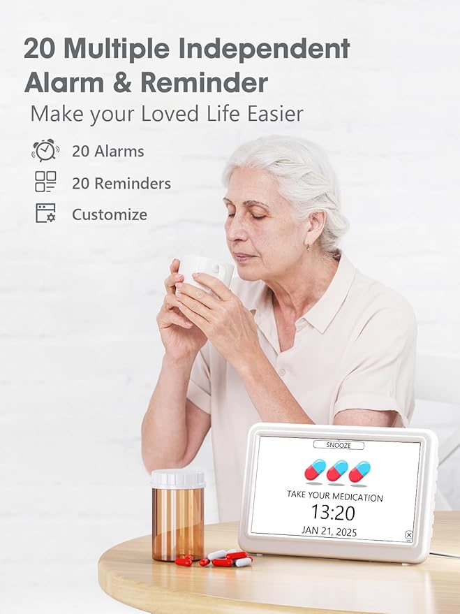 ROCAM Dementia Clock for Seniors, Large Display Digital Calendar Day Clock, 12 Themes 20 Custom Alarms & Reminders with 18 Ringtones, Automatic Dimmer, Medication Alarm Clock for Alzheimers/Elderly