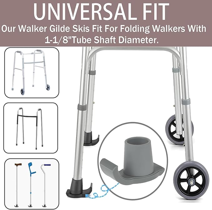 2 Pcs Walker Glide Skis, Universal Fit Walker ski Glides, Heavy Duty Rubber Walker Glides Walker Feet Replacement(Grey)