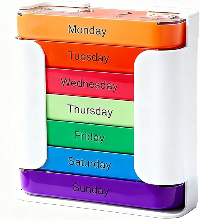 7-Day Medication Organizer - for Effortless Health Management: Stackable Weekly Pill Organizer with 7(Days)×4(Morning/Noon/Evening/Night) Compartments | Travel-Friendly Home Supply (Beige)