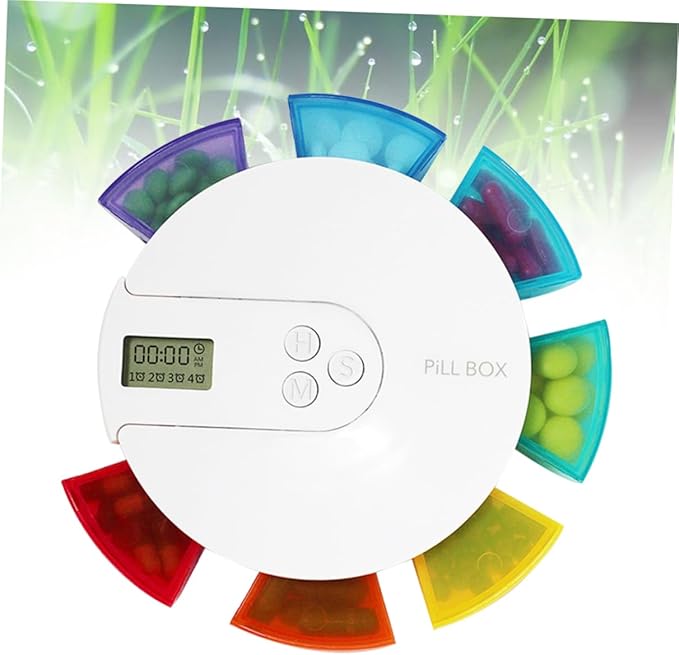 Beavorty 7-Day Weekly Pill Organizer 4 Alarms 7 Independent Compartments for Medication