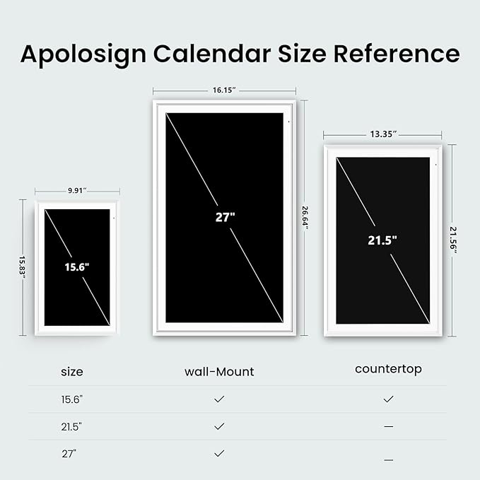 Apolosign 27-Inch Smart Digital Wall Calendar Touchscreen Family Planner with Stand White