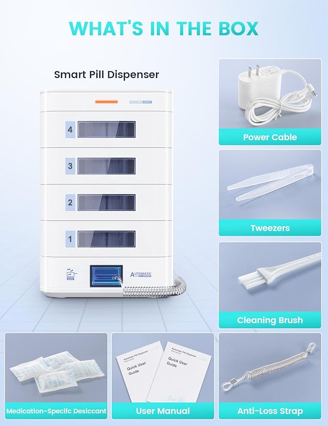 42-Day(1X) Automatic Pill Dispenser – App & On-Device Setup by Family, LCD Display, Digital Lock, Sound & Light Alerts – Safe Medication Organizer Management for Seniors (3-Tray)