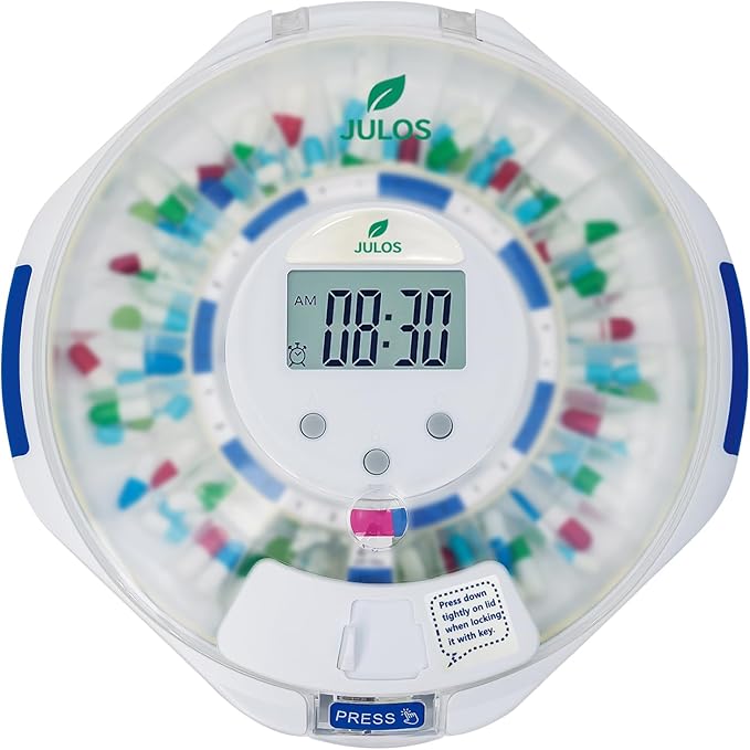 28-Day Automatic Pill Dispenser for Elderly with Alarm, Sound/Light Alerts, Locked Pill Dispenser Machine for Seniors/Dementia, Timed Pill Dispenser Machine for Prescriptions & Vitamins, Frosted Lid