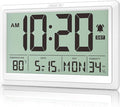 XREXS 10.4 Inch Digital Wall Clock, Battery Operated Large Display Clock, Digital Calendar with Indoor Temperature/Humidity/Date/Day, Auto DST for Classroom, Livingroom, Office(No Backlight)(White)