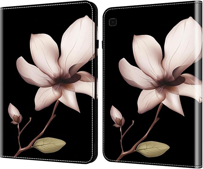 Dteck for Galaxy Tab S6 Lite (10.4") Tablet Case 2024/2022/2020 (SM-P620/P610), PU Leather Slim Folio Case with Adjustable Stand, Lightweight Protective Cute Cover with Stylus Pen Loop (White Flower)
